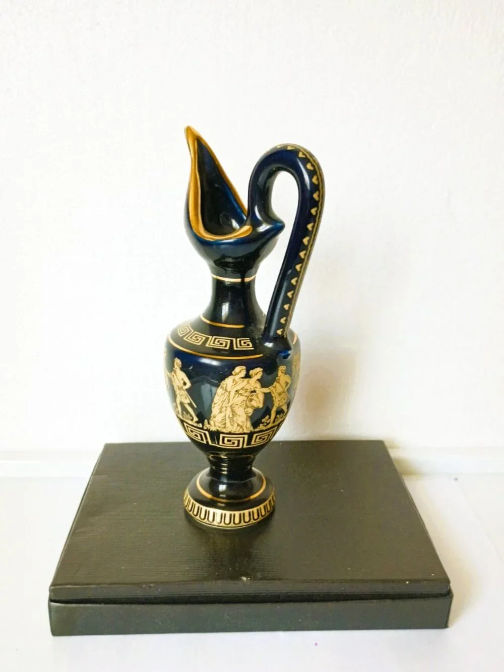 Vintage Greek Key Hand Made Vase with Grecian Dancers 24K Gold Trim